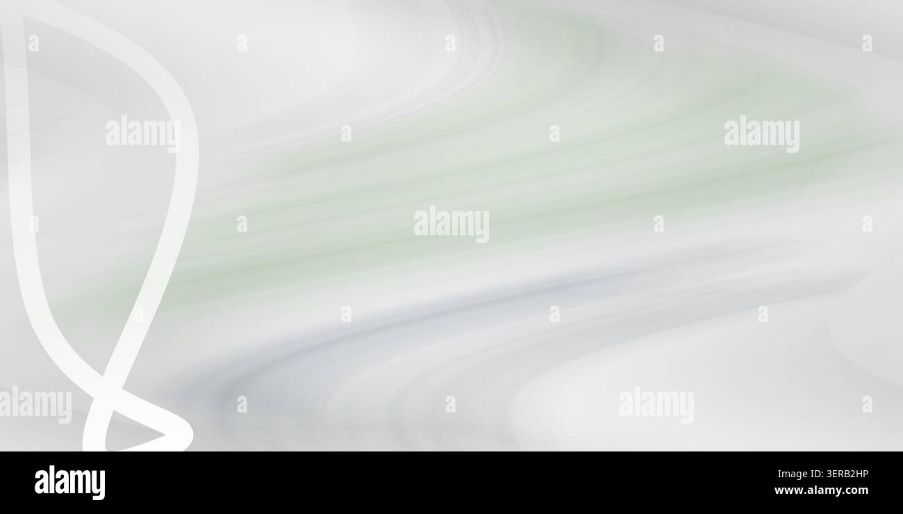 Un fond épuré et abstrait avec des tons gris clair doux et vert subtil, avec des lignes courbes blanches élégantes pour une esthétique calme et professionnelle. Banque D'Images