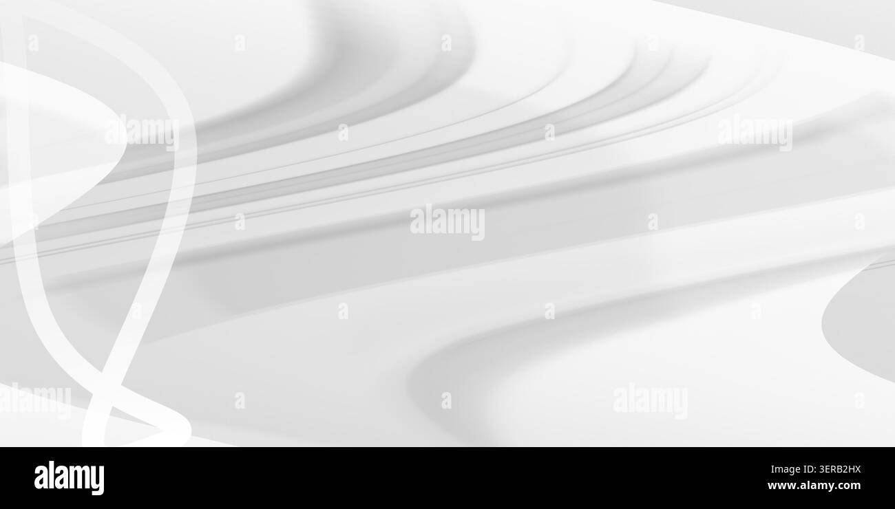 Un fond abstrait épuré et minimaliste dans les tons de blanc et de gris clair, avec des lignes fluides subtiles et des dégradés doux pour un lo sophistiqué Banque D'Images