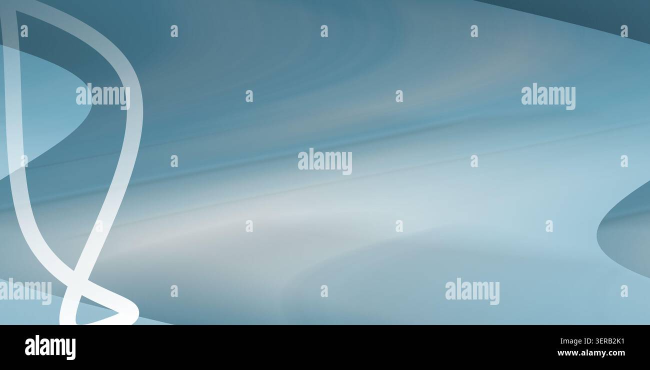 Un fond lisse et abstrait avec des dégradés bleus doux et des lignes courbes blanches fluides et élégantes, créant une sensation de mouvement et un design moderne. Banque D'Images
