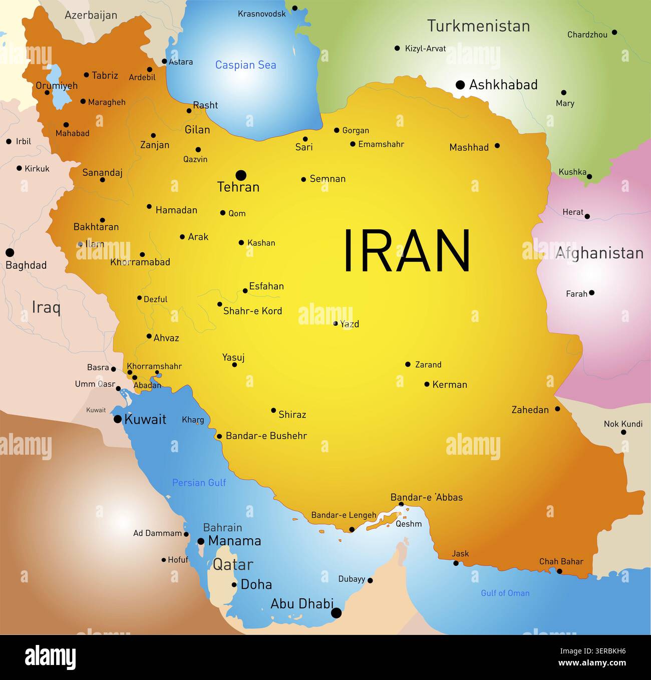 Vecteur carte détaillée du pays Iran Banque D'Images