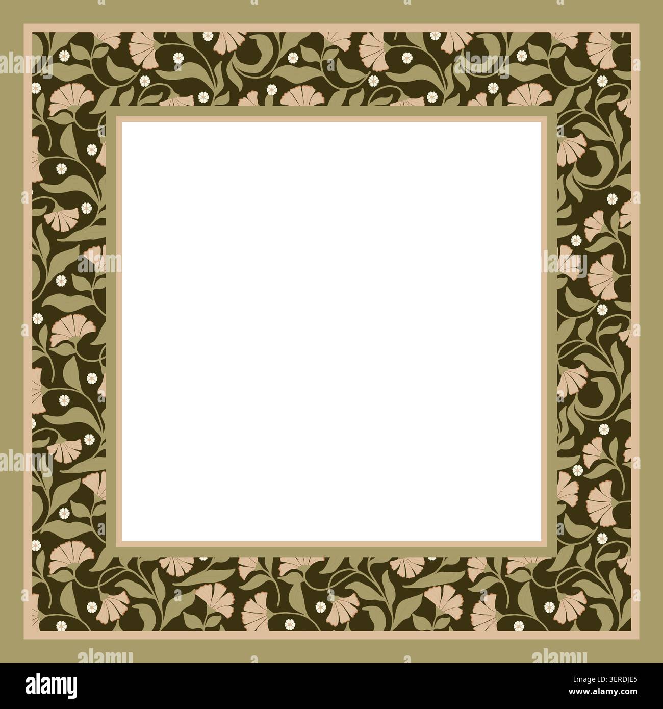Ornement floral fait de feuilles, de fleurs et de brindilles. Illustration aquarelle. Olive florale, cadre beige. Pour faire des invitations , carnets et Banque D'Images