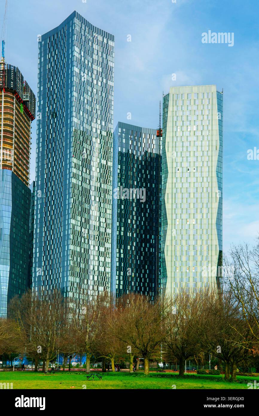 Les immeubles d'appartements Deansgate Square et contour, Manchester, Angleterre, Royaume-Uni. Banque D'Images
