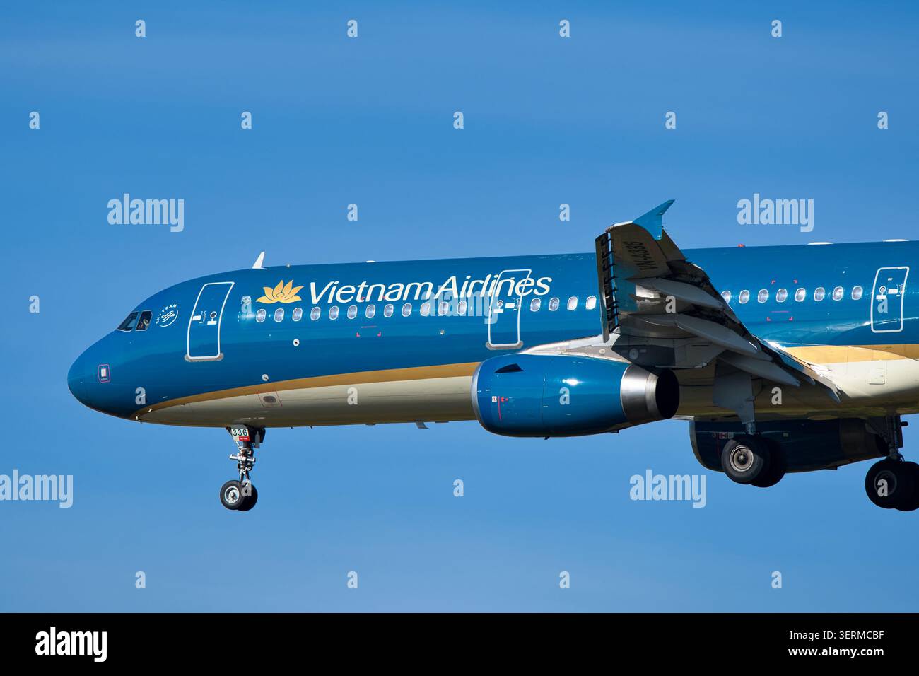 Vietnam Airlines Airbus A321-200 (VN-A336) avion de passagers gros plan du nez en approche finale Banque D'Images