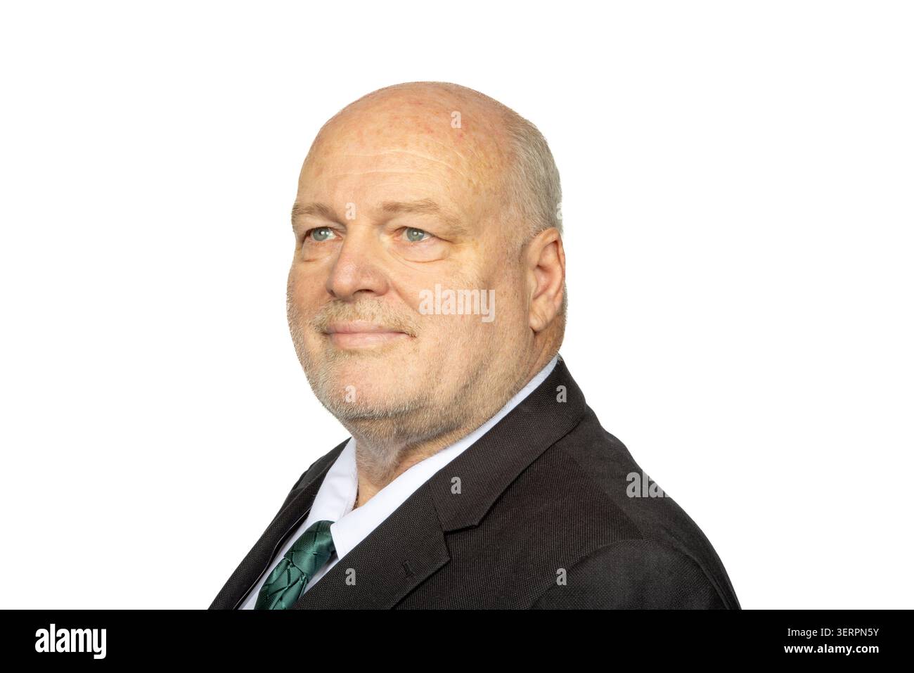 Homme d'affaires Side Portrait regardant à gauche vers l'avenir isolé sur fond blanc Banque D'Images