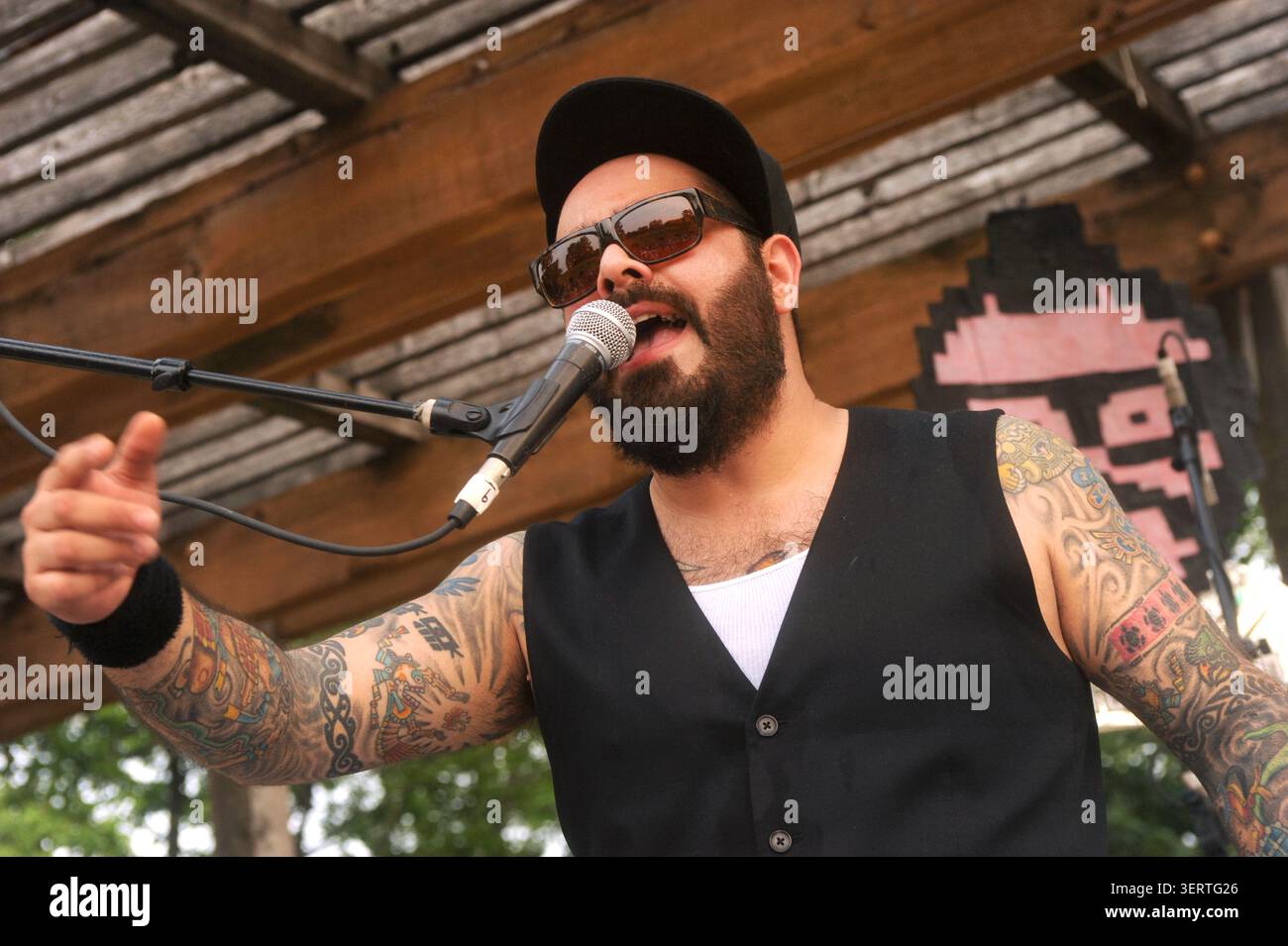 Chico Mann se produit au Pachanga Latino Music Festival, Austin, Texas, le 21 mai 2011. (Photo de John Anderson/The Austin Chronicle) Banque D'Images