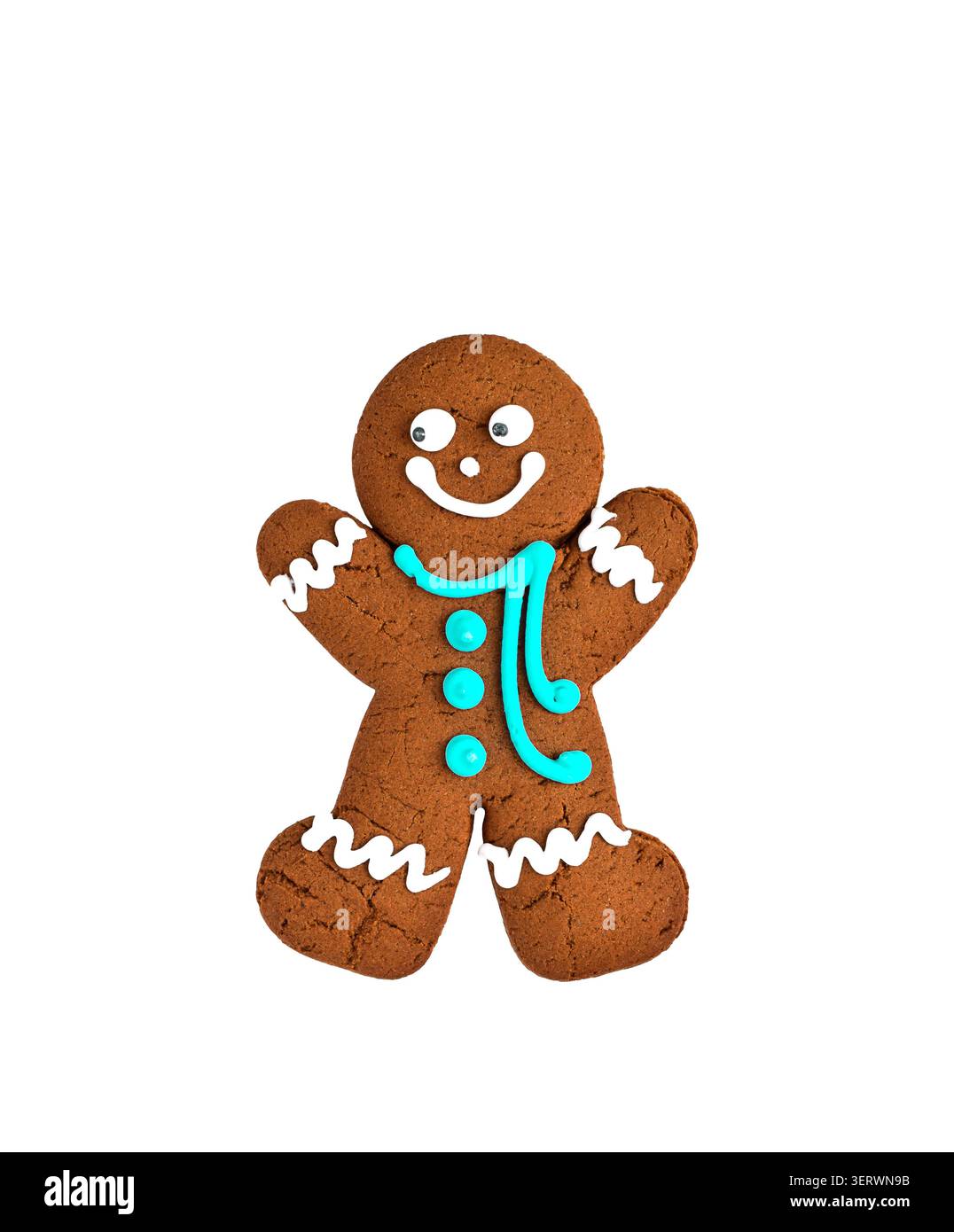 Happy Gingerbread Man cookie isolé découpe sur fond blanc Banque D'Images