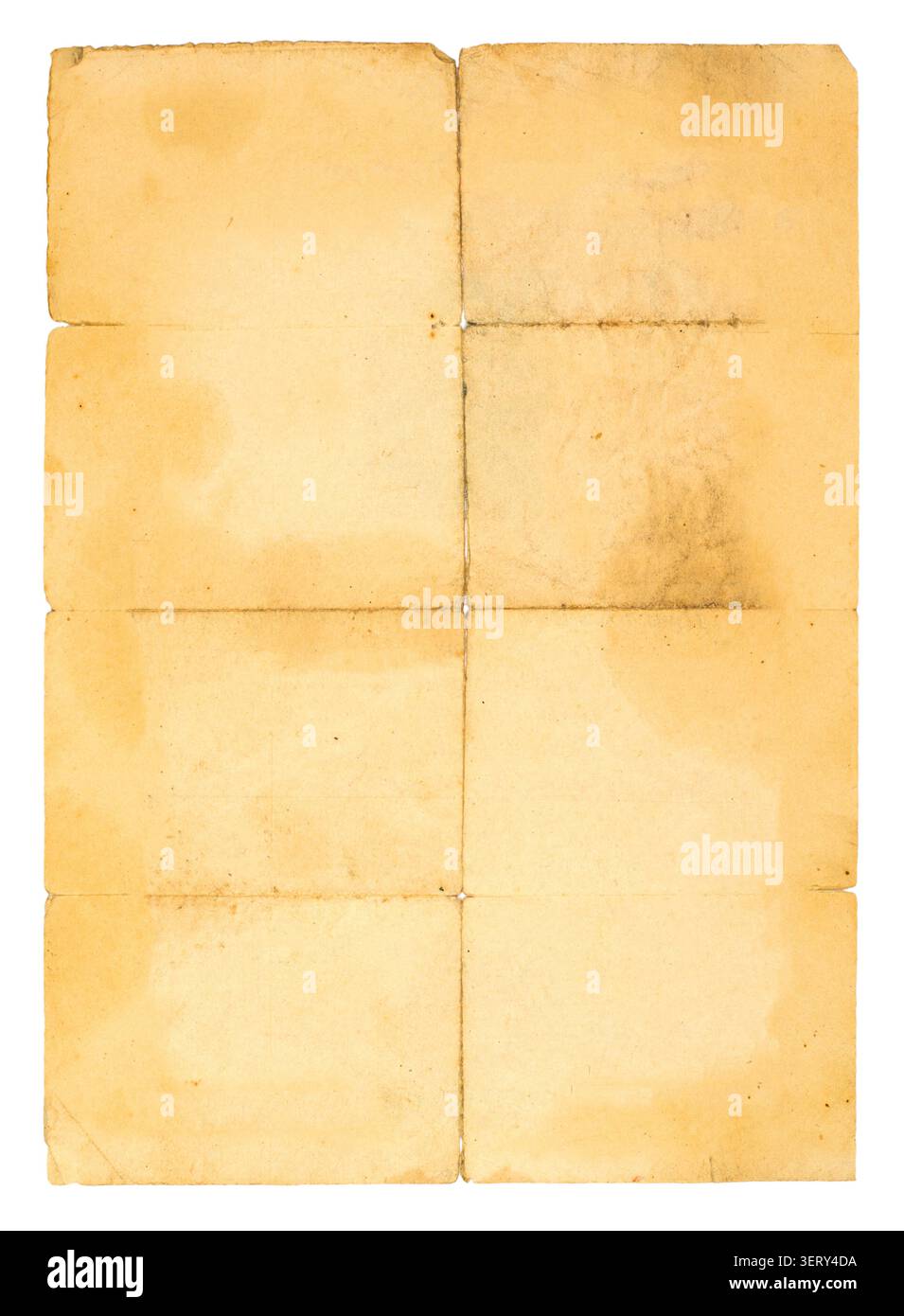 Une vieille feuille de papier jaunie. Une vieille feuille de papier sur fond blanc. Banque D'Images