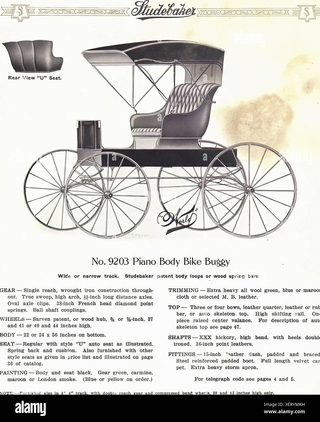 1912 Studebaker Piano Body Bike Buggy - publicité de voitures anciennes Banque D'Images