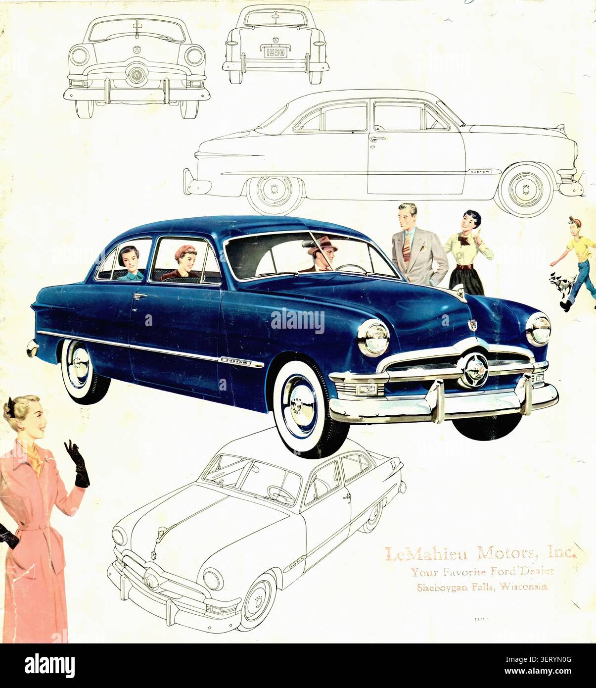 Berline Ford Custom 2 portes 1950 - publicité de voitures anciennes Banque D'Images