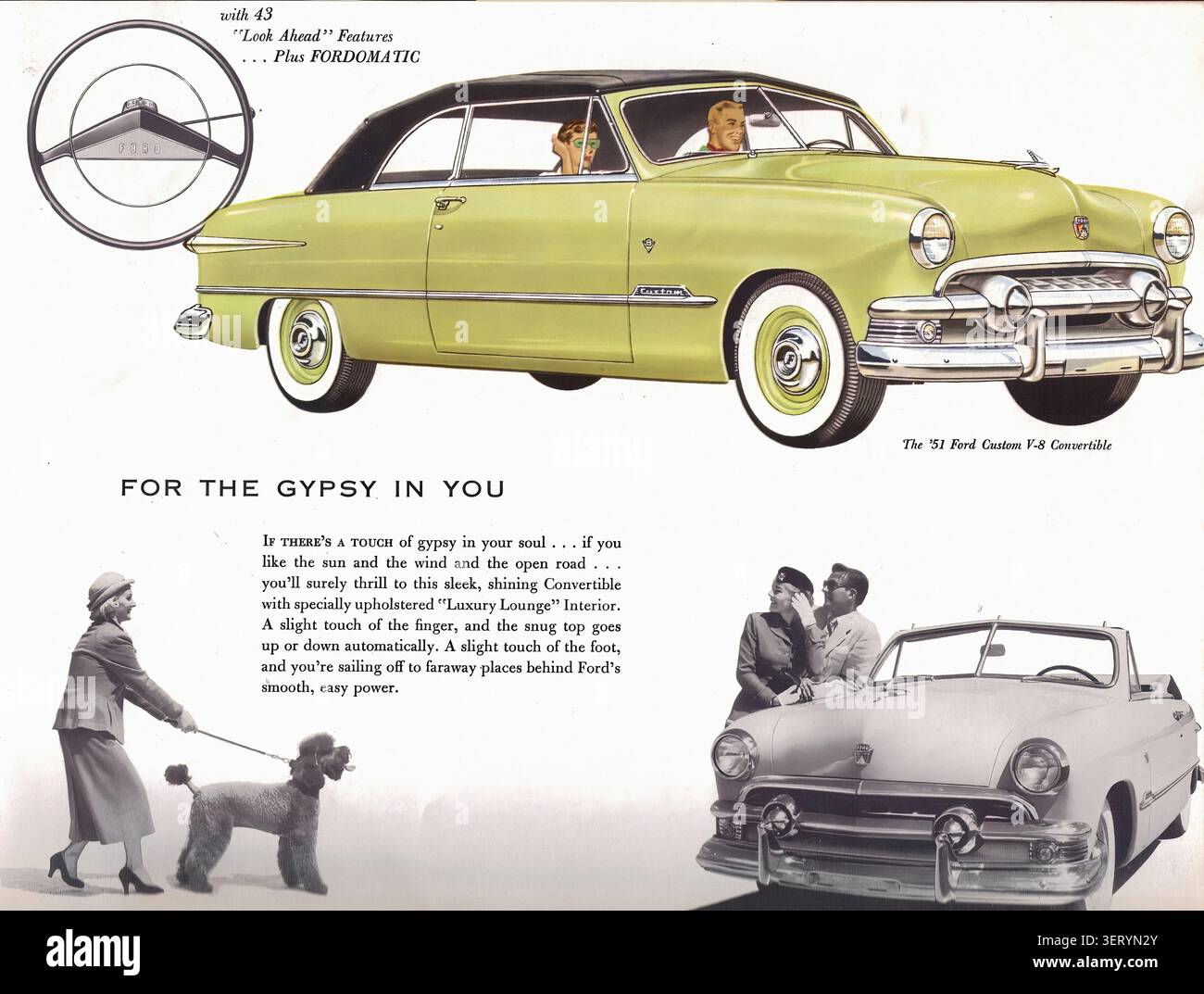 Ford Custom Convertible V8 1951 - publicité de voitures anciennes Banque D'Images