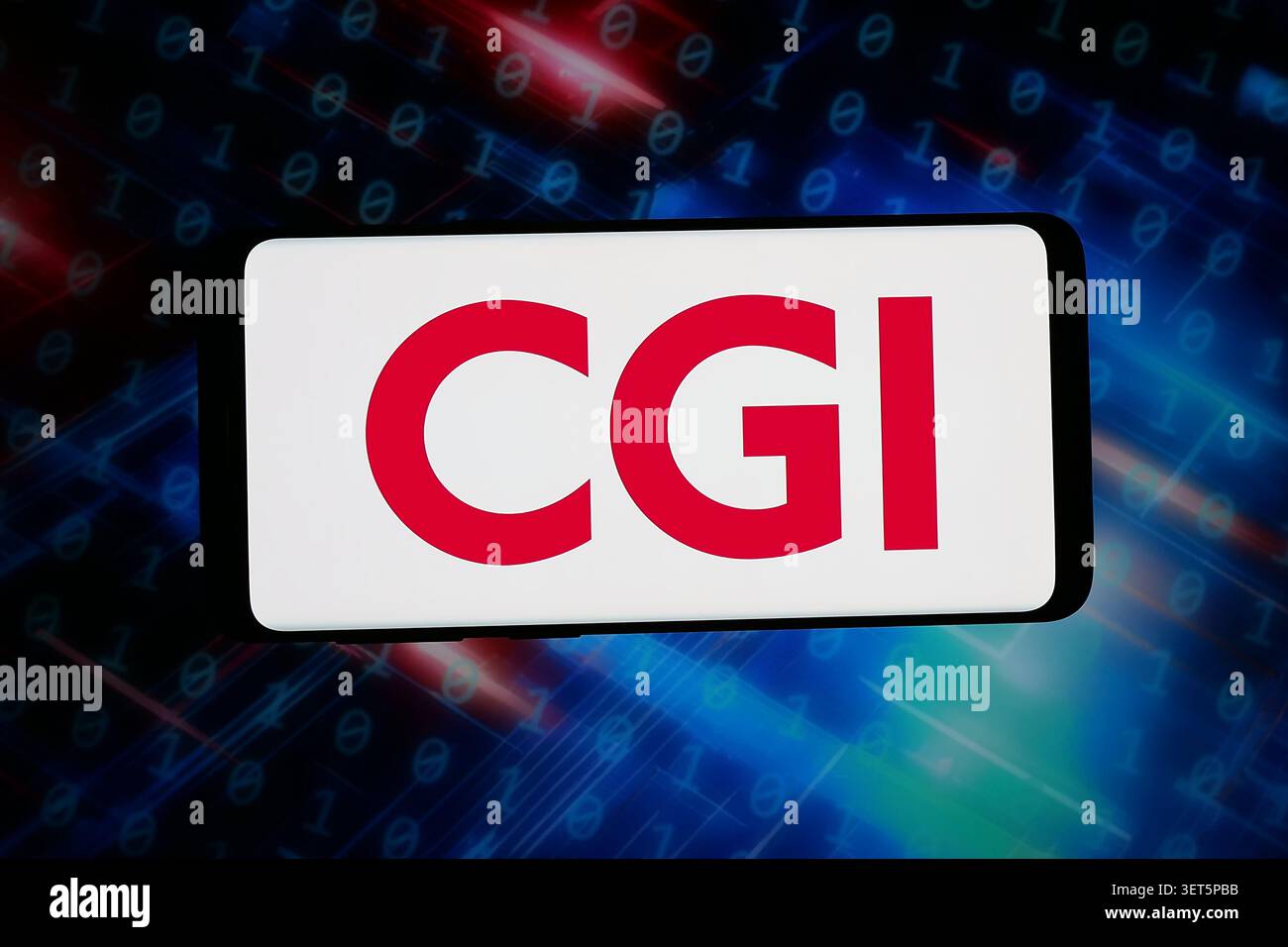 Dans cette illustration photo, le logo de la société de technologie de l'information CGI Inc est affiché sur un smartphone devant un fond abstrait sur l'écran d'ordinateur. (Photo timon Schneider / SOPA images/SIPA USA) *** strictement à des fins éditoriales *** Banque D'Images