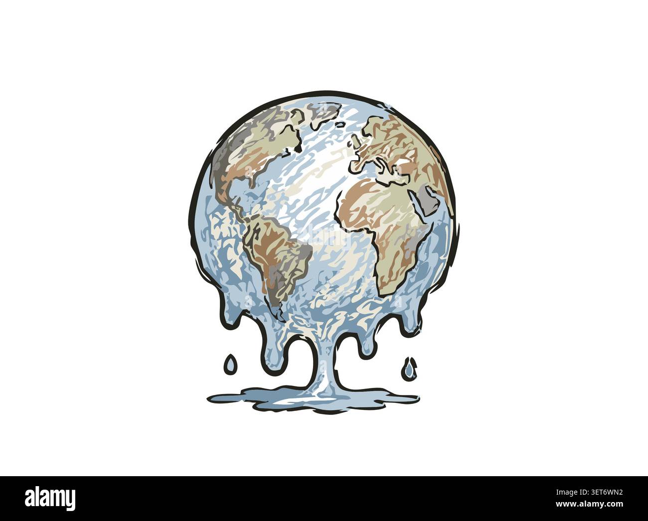 Illustration de dessin à la main de la terre de fusion symbolisant le réchauffement climatique, le changement climatique et la crise environnementale avec Dripping Planet concept Banque D'Images