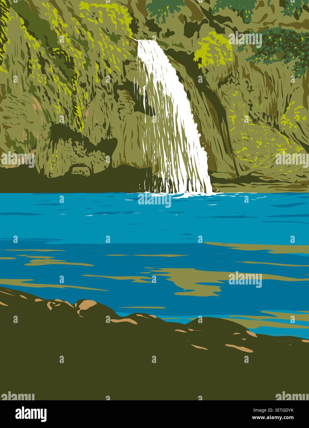 WPA affiche art de Kawasan Falls à Badian, Cebu, aux Philippines fait dans l'administration de projet de travaux ou de projet d'art fédéral style. Illustration de Vecteur