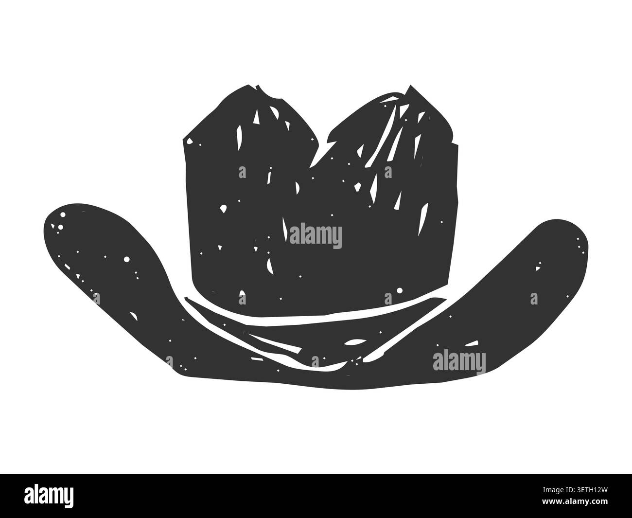 Chapeau de cow-boy, gravure vintage du Wild West. Silhouette, surface de texture d'élément de style linocut, effet grunge. Élément de l'Ouest sauvage pour la conception d'affiches, lettrage, impressions de t-shirts. Illustration vectorielle Illustration de Vecteur
