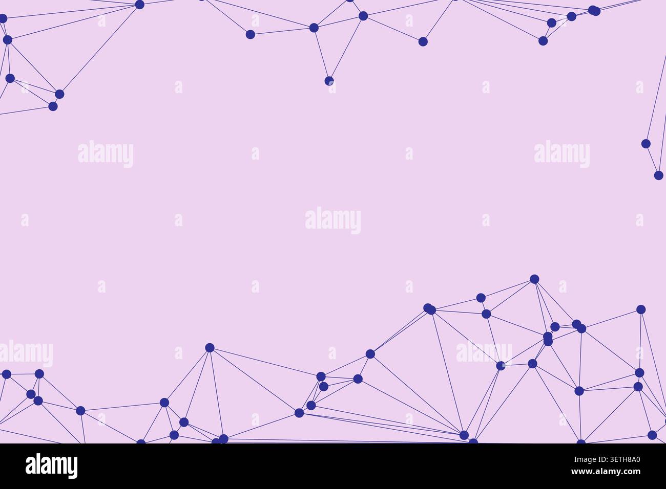 Illustration numérique contemporaine avec des points circulaires bleu foncé et de fines lignes de connexion sur fond violet pastel doux créant un t élégant Illustration de Vecteur