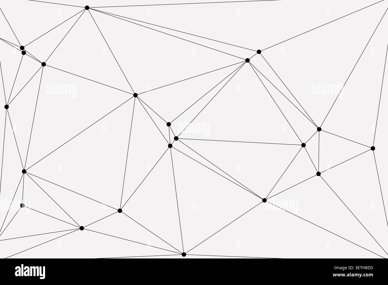 Le réseau géométrique abstrait comporte des points noirs dispersés interconnectés par des lignes droites sur un fond gris clair, formant un i dynamique et un peu Illustration de Vecteur
