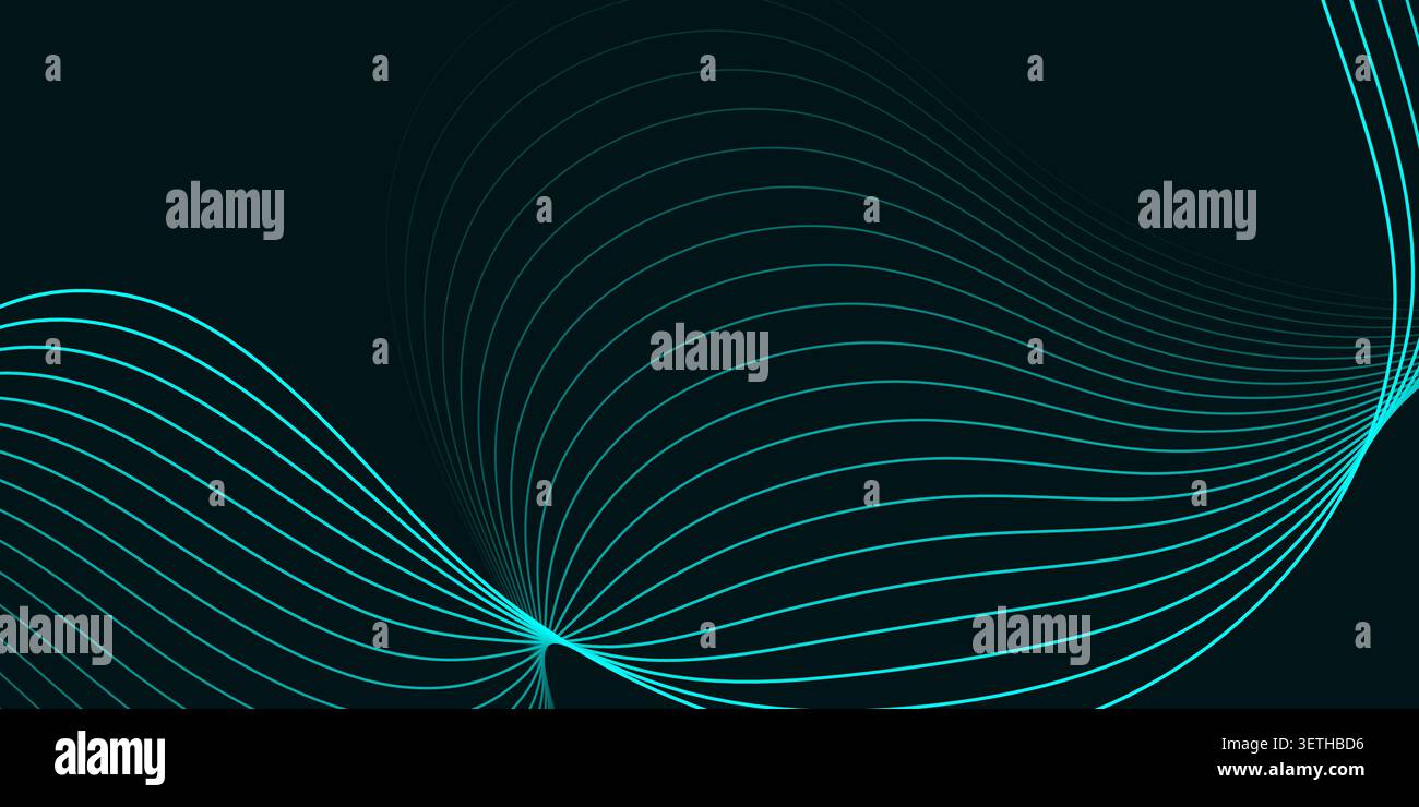 L'illustration au trait fin affiche des courbes interconnectées formant une structure maillée transparente. Filaments turquoise à contraste élevé tissant à travers le spa sombre Illustration de Vecteur