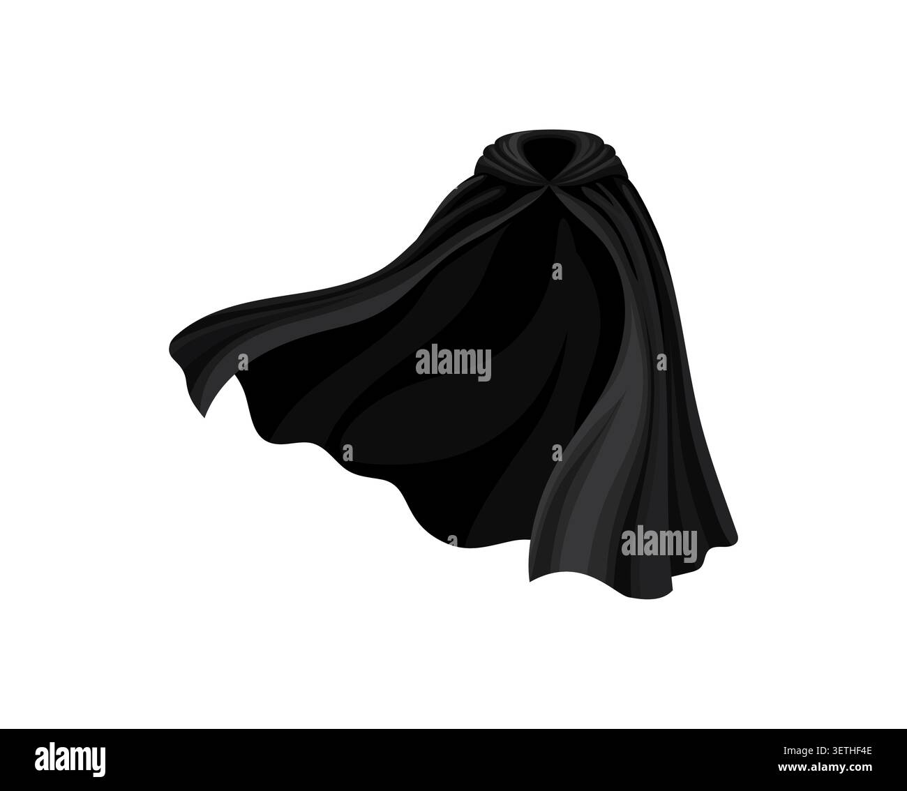 Vêtements de manteau, cape et manteau noirs Dracula et Halloween. Dessin animé vecteur long vêtements ondulant dans le vent, parfait pour créer des visuels effrayants d'Halloween, des jeux fantastiques ou de la mode médiévale Illustration de Vecteur