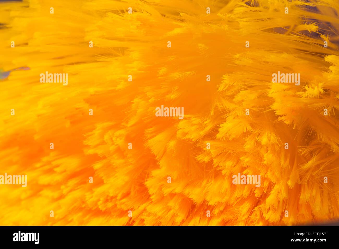 Une image macro abstraite de fibres jaunes-oranges brillantes crée une texture fluorescente brillante pour les arrière-plans, les concepts scientifiques, etc Banque D'Images