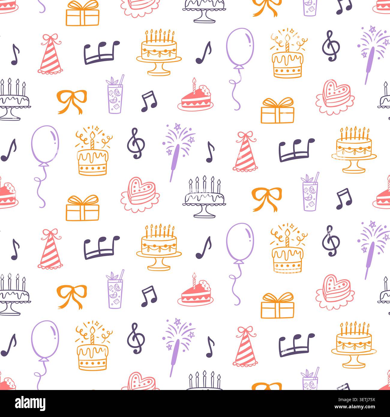 Motif sans couture de vecteur d'anniversaire, gâteaux, bougies Illustration de Vecteur