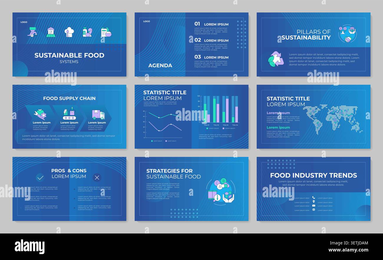 Ensemble de modèles de présentation des principaux composants des systèmes alimentaires durables Illustration de Vecteur