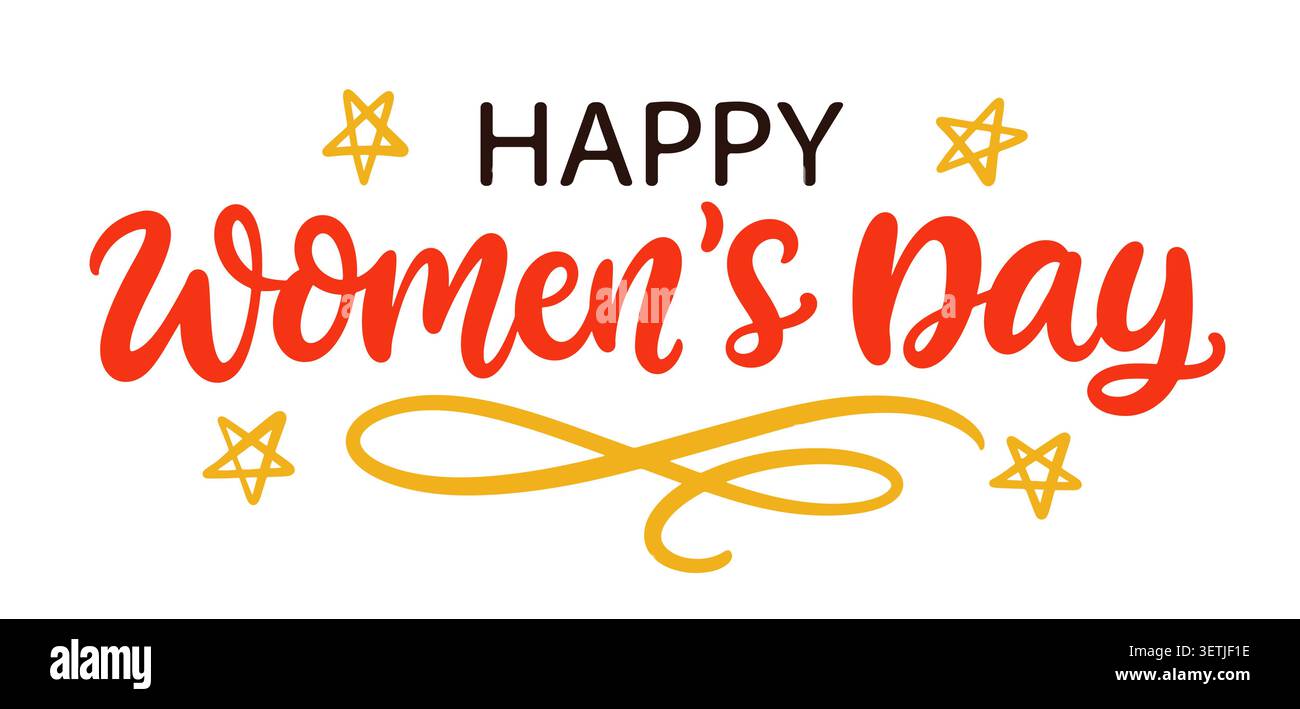 Bannière de lettrage à la main de l'inscription Happy Womens Day Illustration de Vecteur