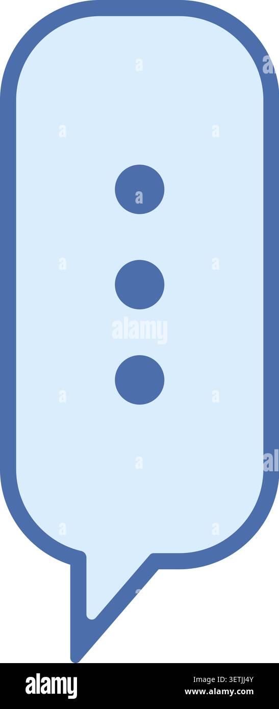 Illustration plate d'une bulle de message verticale étroite bleu pâle avec trois points centrés et une queue pointue Illustration de Vecteur