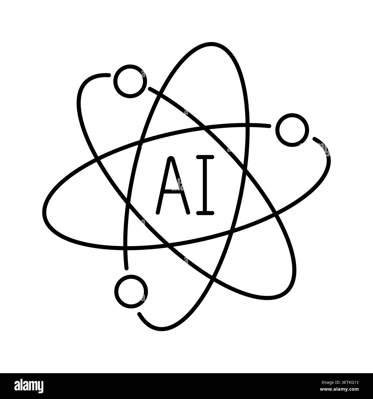 Diagrammes d'orbite électronique avec inscription ai. Illustration vectorielle de lignes pour les concepts de technologie IA, les visuels d'informatique quantique. Illustration de Vecteur