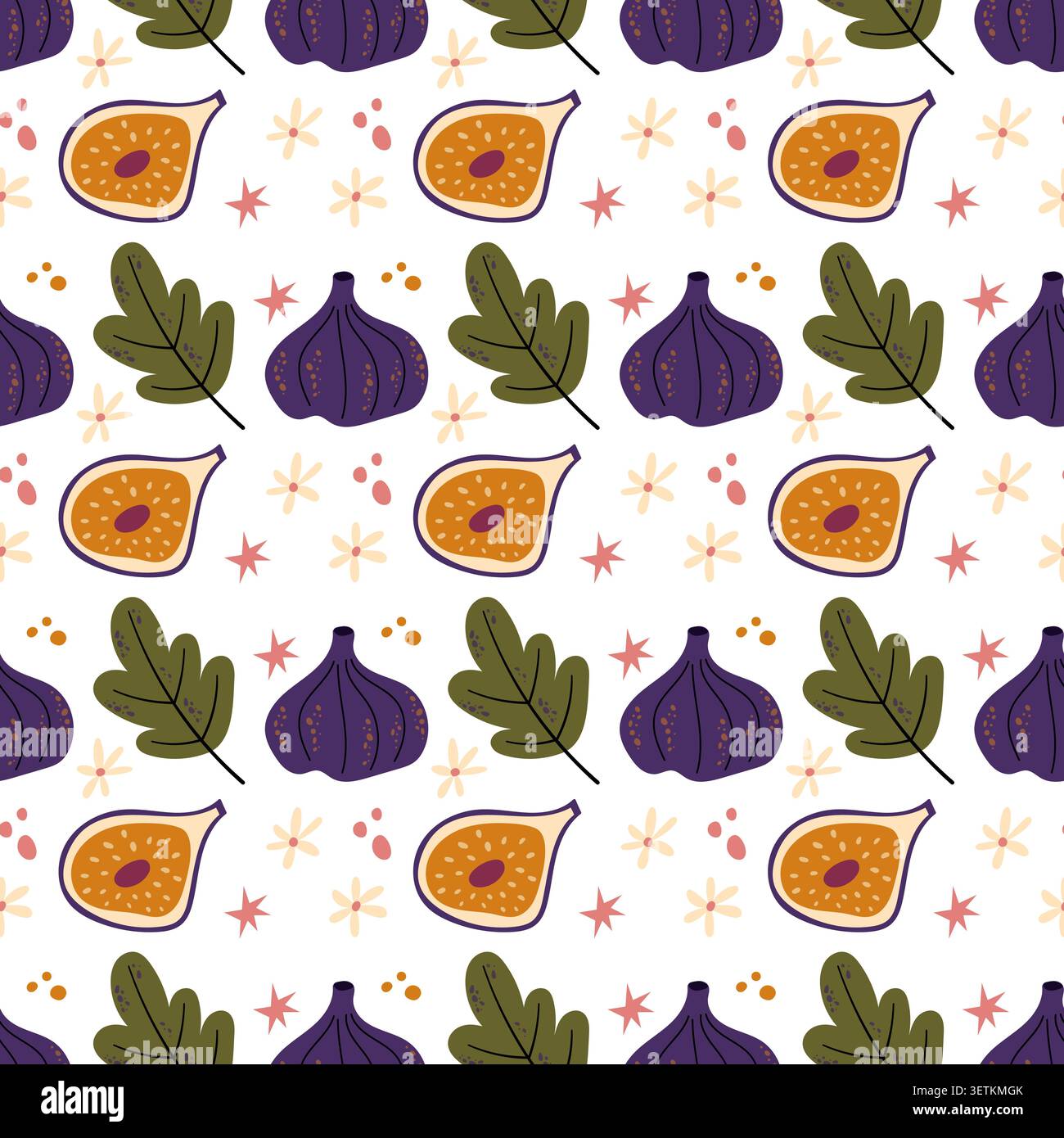 Motif sans couture Sweet Fig avec feuilles étoiles et pois illustration vectorielle Illustration de Vecteur