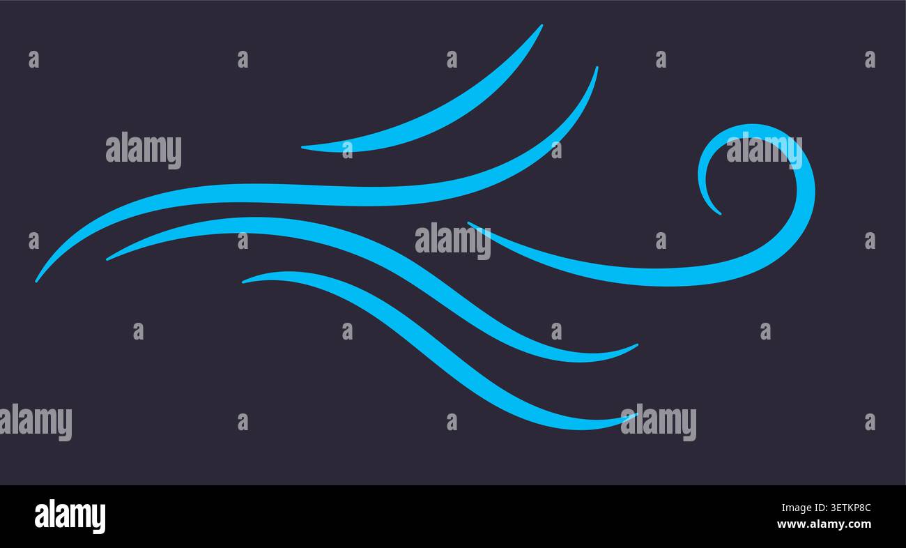 Lignes stylisées de tourbillon du vent des traits bleus plats sur bleu marine foncé. Illustration de Vecteur