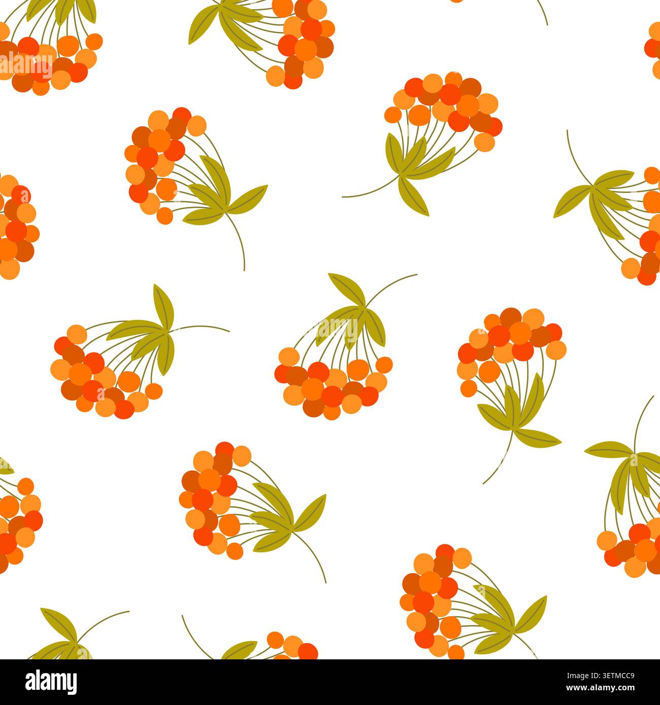Grappes de baies de rowan orange et motifs sans couture de feuilles vertes, ornement botanique d'automne pour textile saisonnier, papier d'emballage, tissu, vêtements, décor, artisanat et arrière-plans Illustration de Vecteur