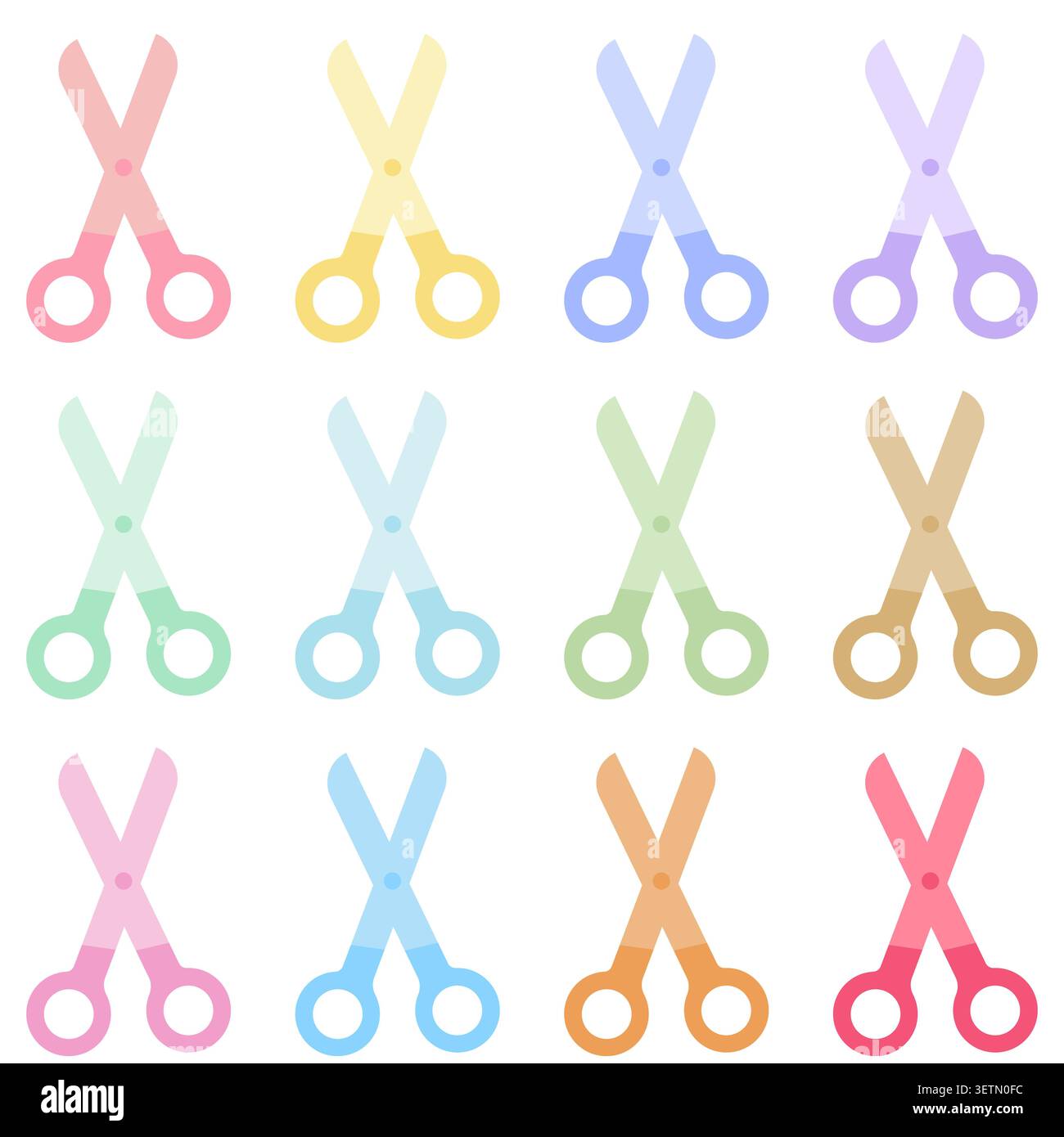 Icônes de ciseaux pastel mignons dans un style de design plat. Outils de coupe colorés pour fournitures scolaires, activités en classe, projets d'art et d'artisanat, stati Illustration de Vecteur
