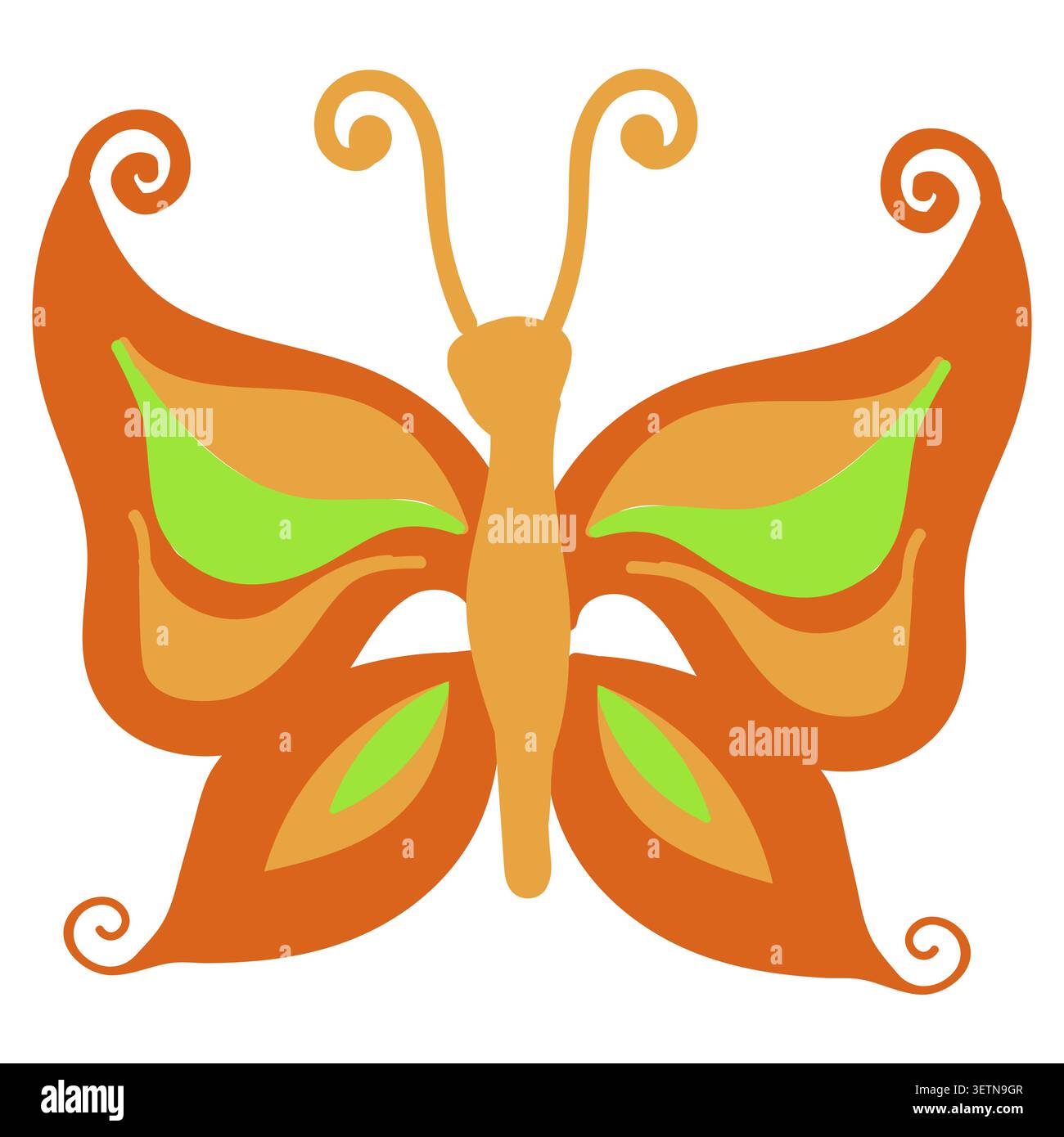 Papillon orange avec des taches vertes. Illustration vectorielle isolée sur un fond blanc. Illustration de Vecteur