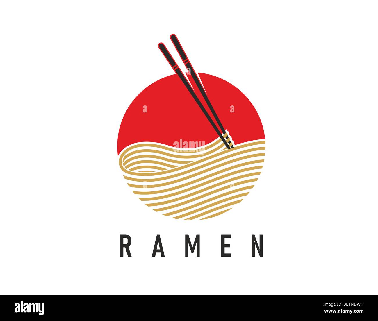 Icône ou emblème de bol de nouilles ramen asiatiques Illustration de Vecteur