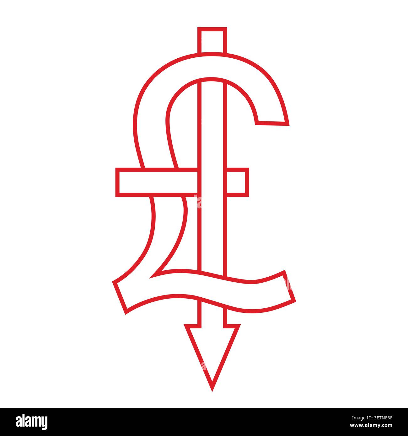 Icône de devise de la livre rouge montrant le ralentissement financier de l'amortissement de l'inflation Illustration de Vecteur