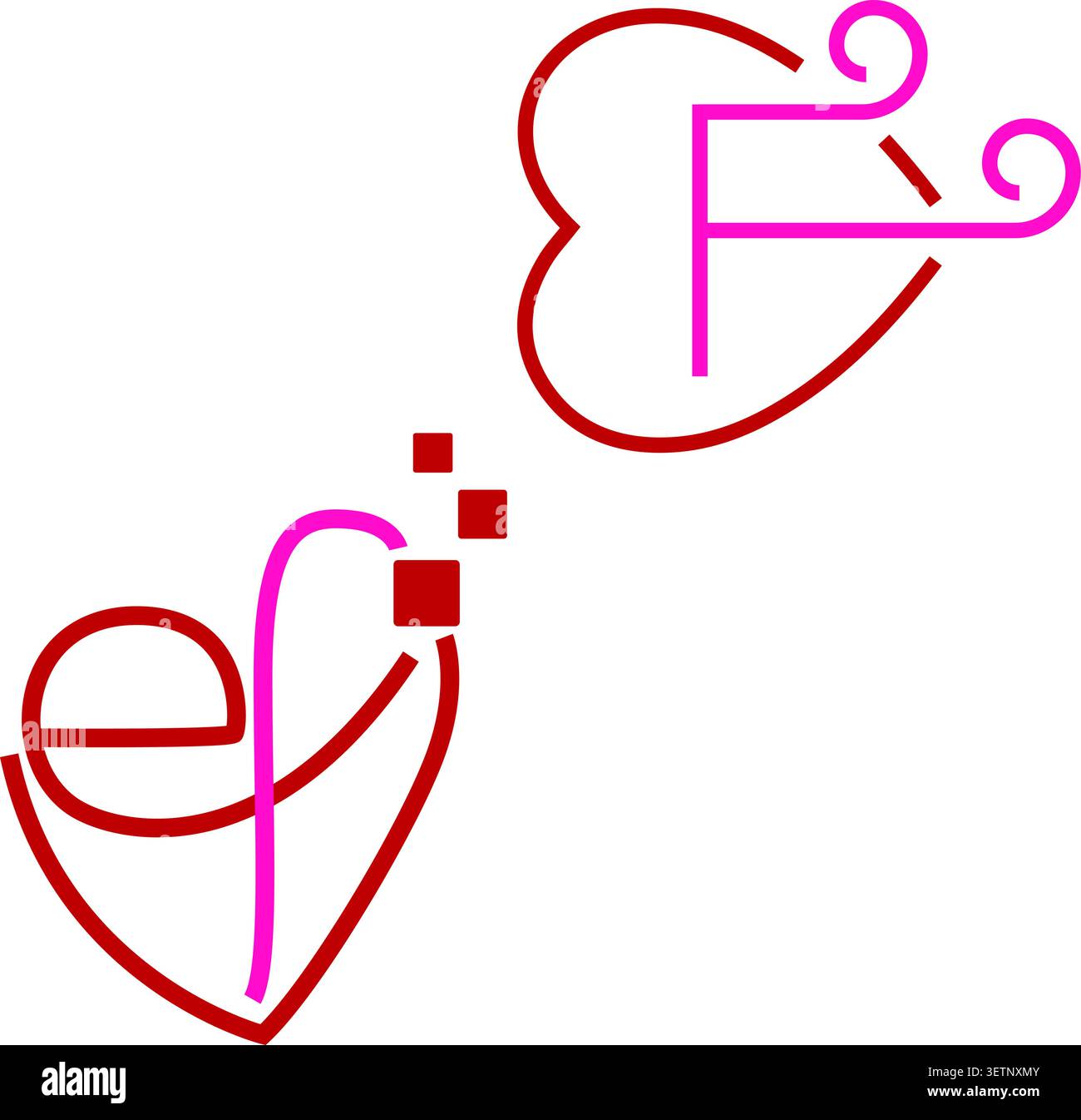 Élégants logos de lettres e et f formant un cœur Illustration de Vecteur