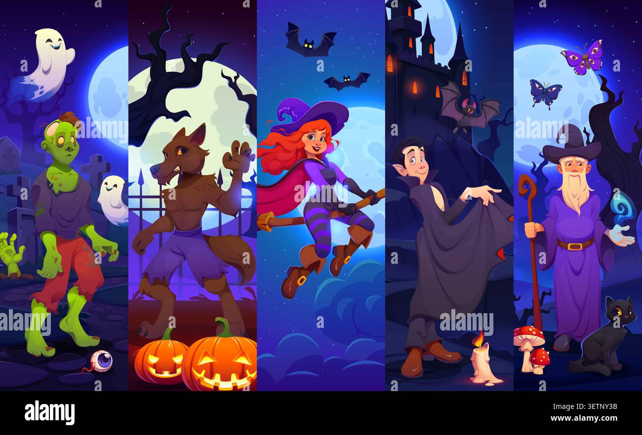 Dessin animé Halloween Fêtes effrayant personnages collage Illustration de Vecteur