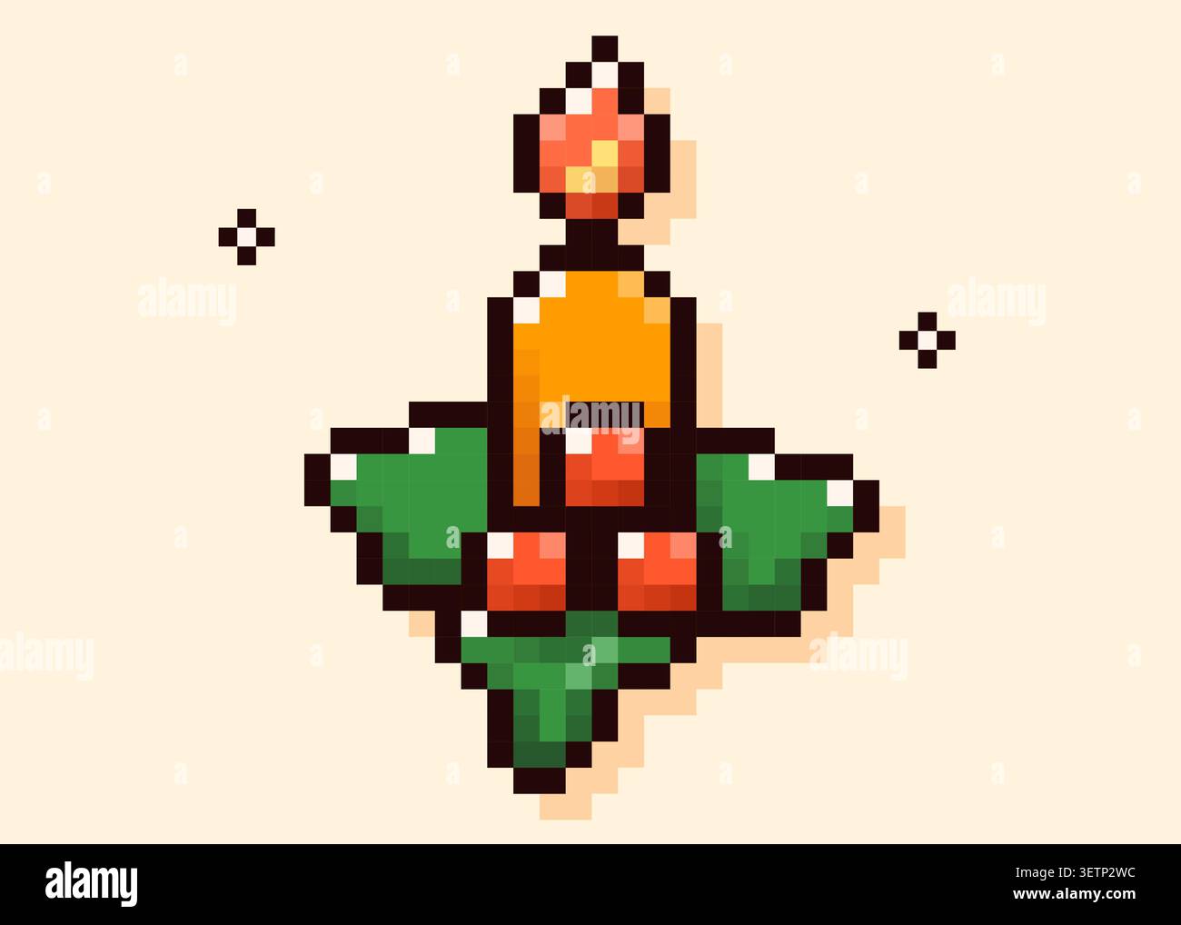 Bougie de Noël Pixel art avec houx et baies. Illustration de Vecteur