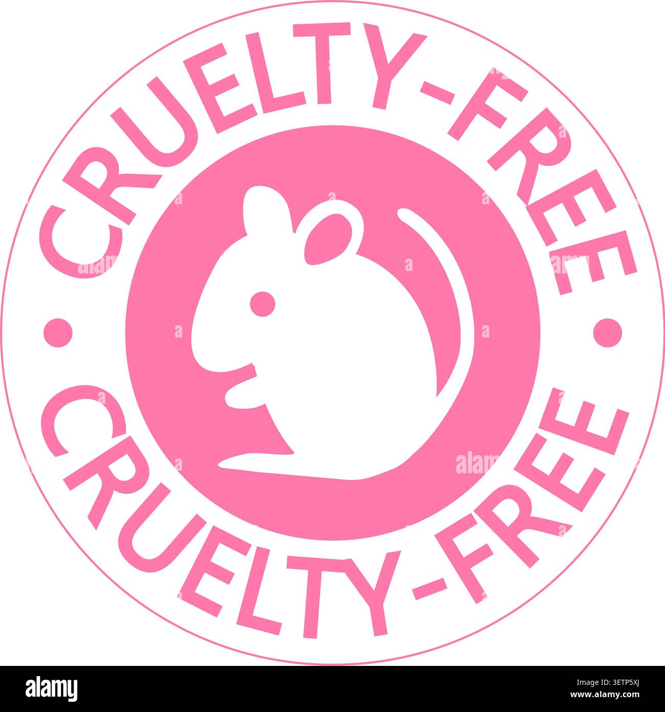 Sans cruauté, non testé sur l'animal. Panneau d'étiquette d'information rond avec une souris de laboratoire et un texte de cercle. Couleur rose. Illustration de Vecteur