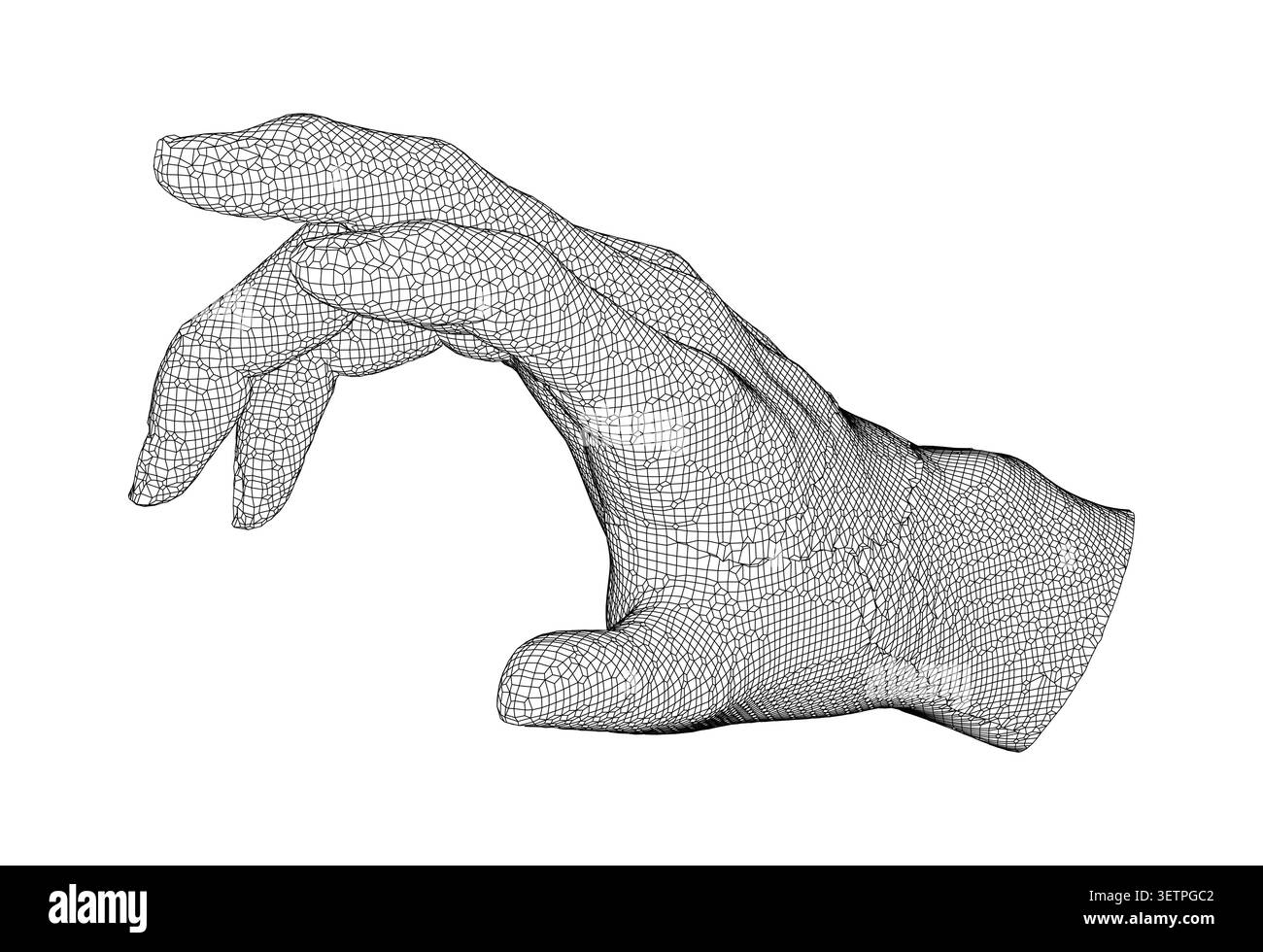 maillage filaire 3d d'une main humaine dans un geste d'atteinte Illustration de Vecteur