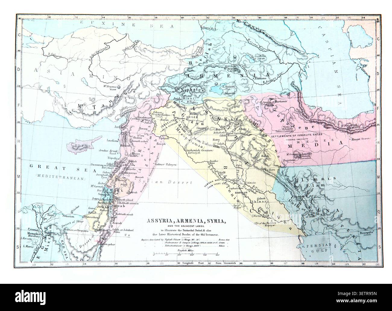 Carte de l'Assyrie, l'Arménie, la Syrie et les terres adjacentes pour illustrer la période patriarcale et aussi plus tard livres historiques de l'ancien Testament de th Banque D'Images