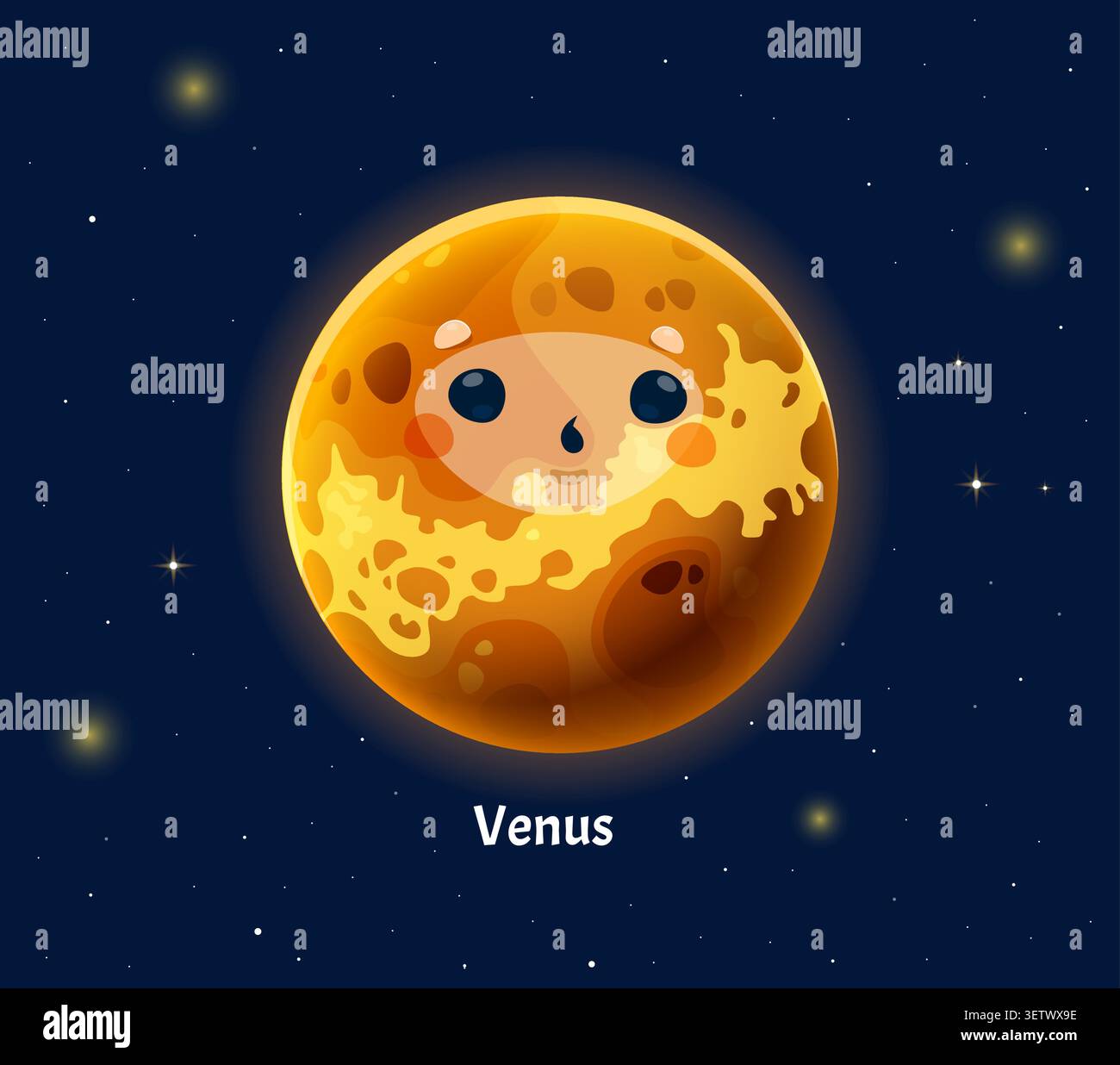 Planète de dessin animé Vénus du système solaire avec des étoiles Illustration de Vecteur
