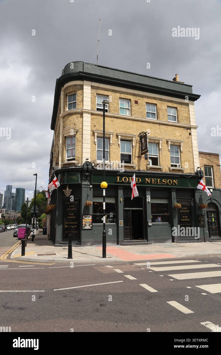 Extérieur du pub Lord Nelson Millwall Londres juin 2026 Banque D'Images