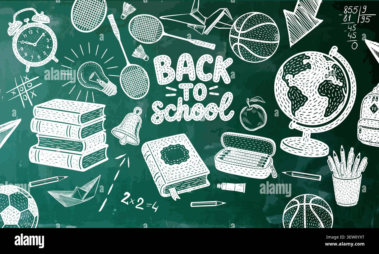Écrire sur un conseil scolaire vert. Retour à l'école. Dessiné à la main. Pas ai, illustration vectorielle. Illustration de Vecteur