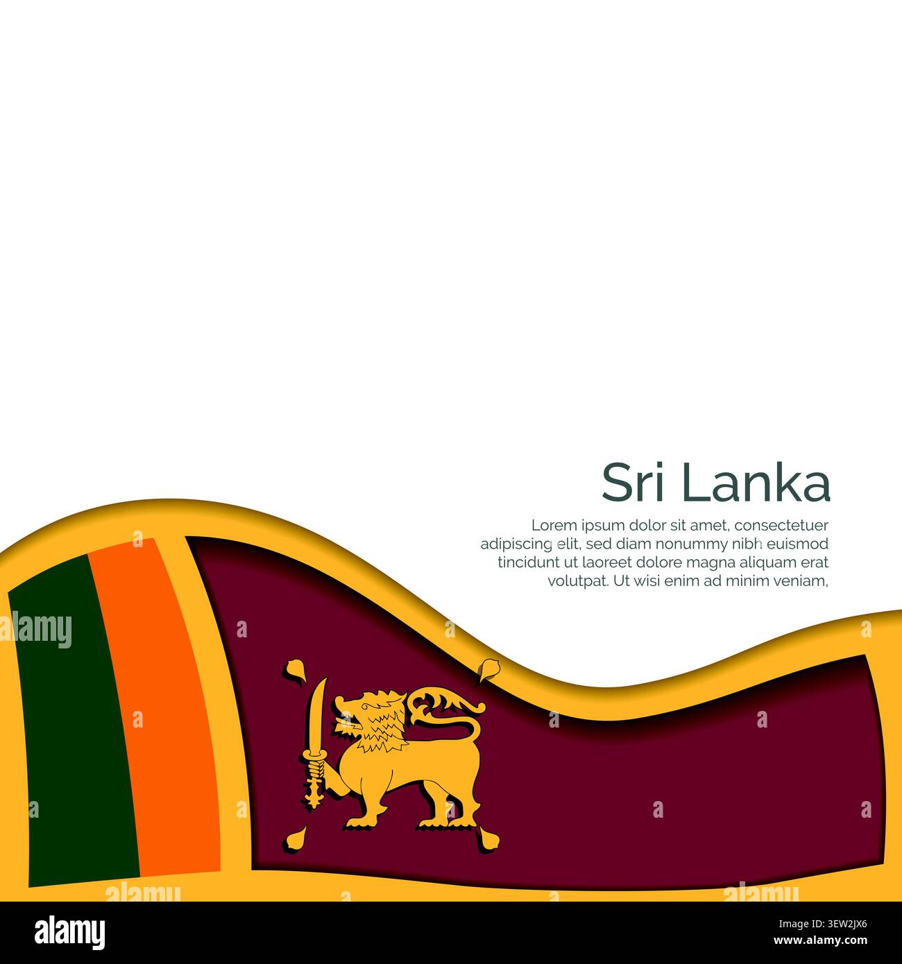 Drapeau de Sri Lanka. Style de coupe de papier et conception d'ondulation avec disposition de présentation moderne. Effet ondulant avec des ombres et des dégradés réalistes. Idéal pour in Illustration de Vecteur