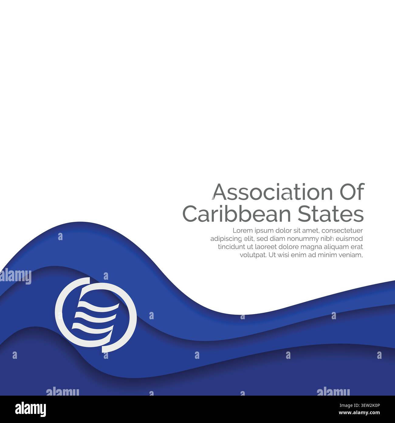 Drapeau de l'Association des États de la Caraïbe. Style de coupe de papier et conception d'ondulation avec disposition de présentation moderne. Effet ondulant avec des ombres réalistes et g Illustration de Vecteur