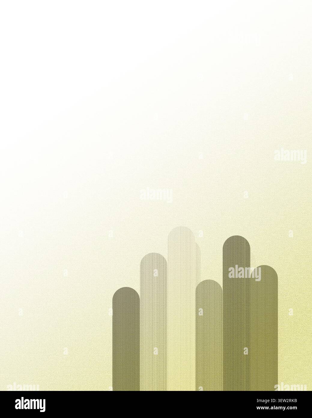 Design graphique minimaliste avec barres verticales arrondies dans des tons de terre et des tons vert olive avec texture granuleuse et espace de copie Banque D'Images