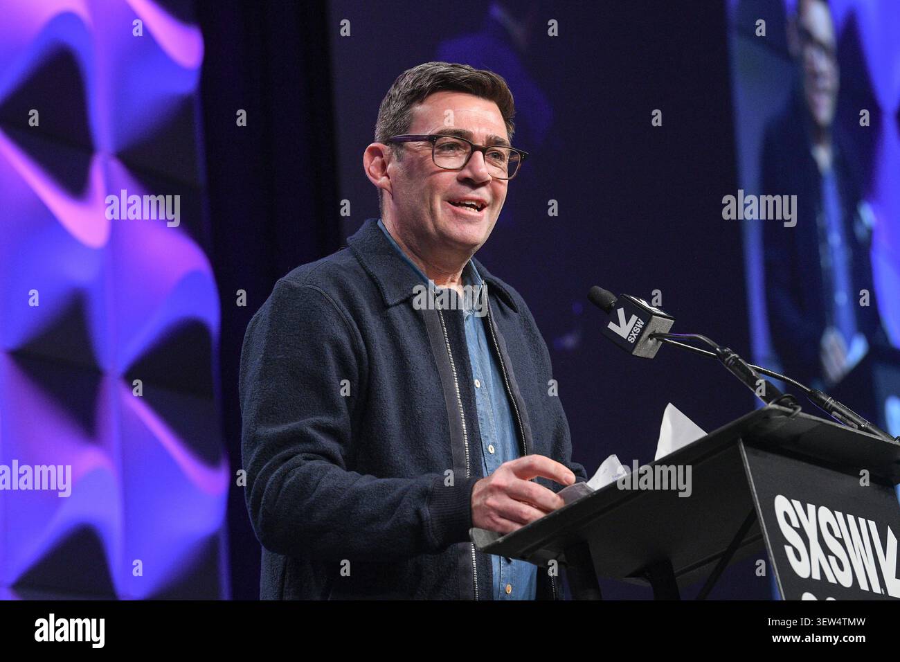 Manchester, Royaume-Uni le maire Andy Burnham présente un nouvel ordre à South by Southwest, Austin, Texas, le 15 mars 2023. (Photo de John Anderson) Banque D'Images