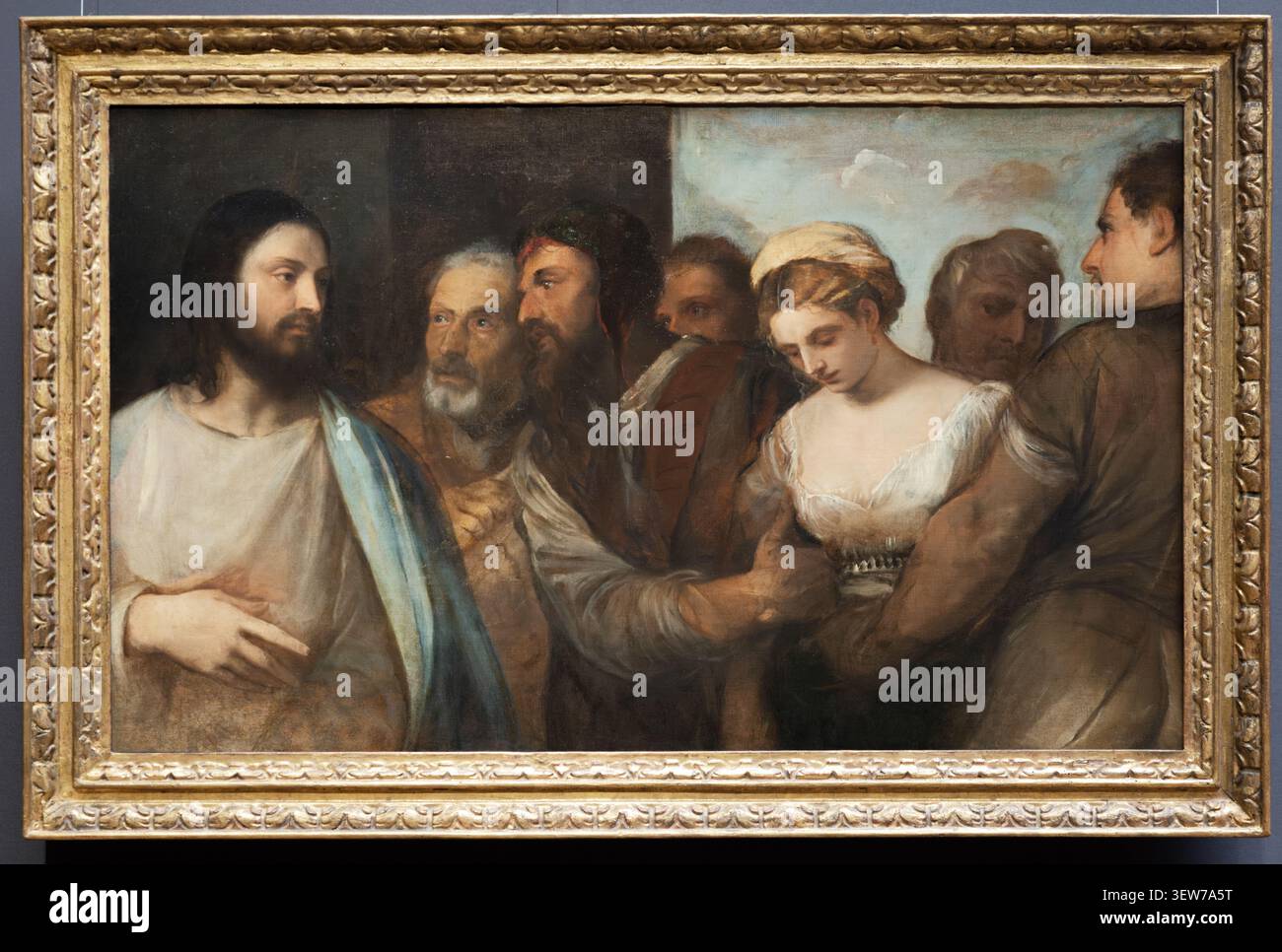 Christ et l'Adulteress, peinture à l'huile sur toile, par Titien, v. 1520. Chef-d'œuvre de la Renaissance au Kunsthistorisches Museum Wien, Vienne, Autriche. Banque D'Images
