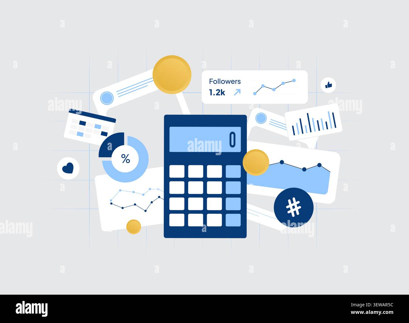 Influencez le budget marketing avec des partenariats créateurs, la planification de campagne et l'analyse d'audience. Performance des médias sociaux, suivi du retour sur investissement et illustration vectorielle de stratégie marketing. Illustration de Vecteur